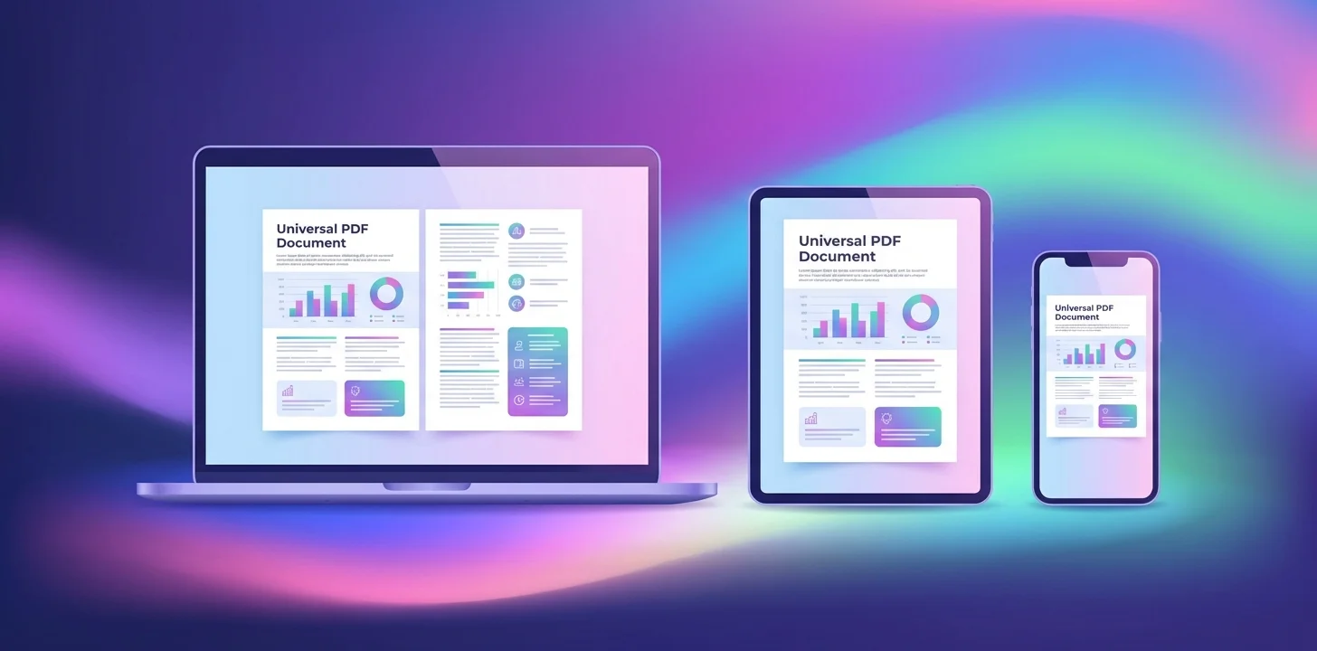 Same PDF document displayed identically on laptop, tablet, and smartphone